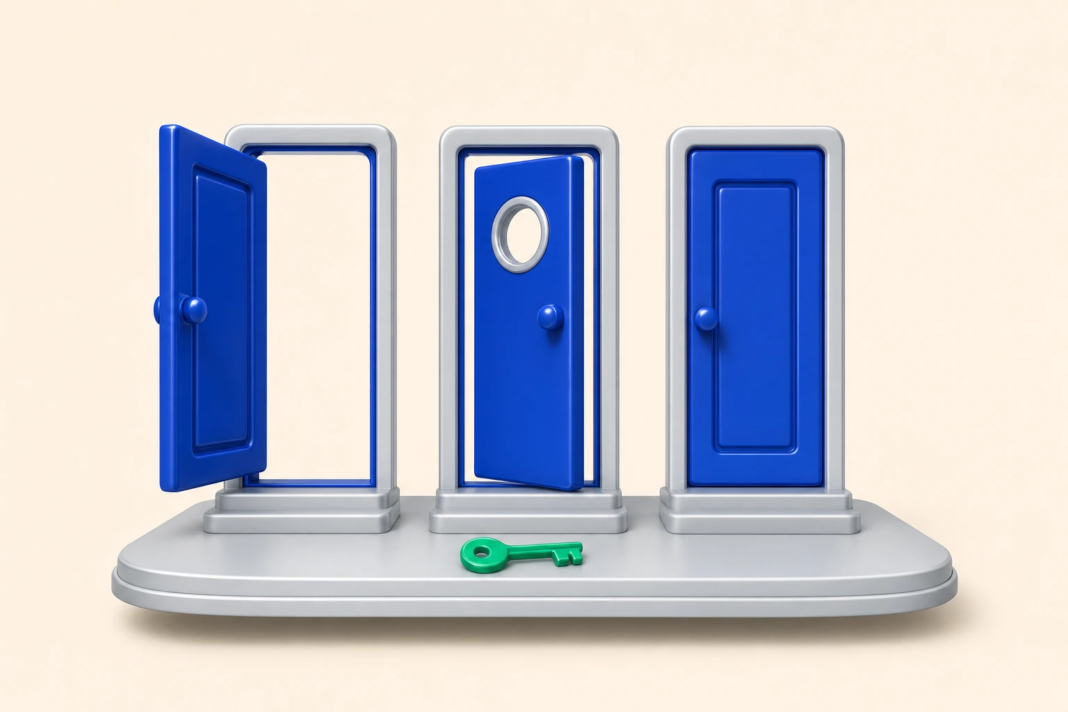 Three doors ranging from wide open to fully closed, illustrating the public, private visible and private hidden group settings